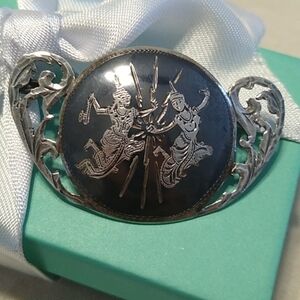 Vintage Siam Silver Niello Mekhala & Ramasun Brooch Pin Lightening Thunder